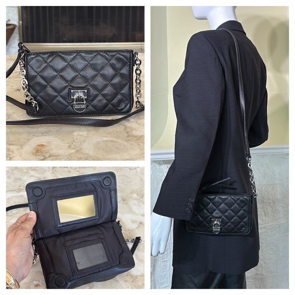 Calvin Klein Quilted Lambskin Leather Padlock & Chain Strap Mini Crossbody Bag